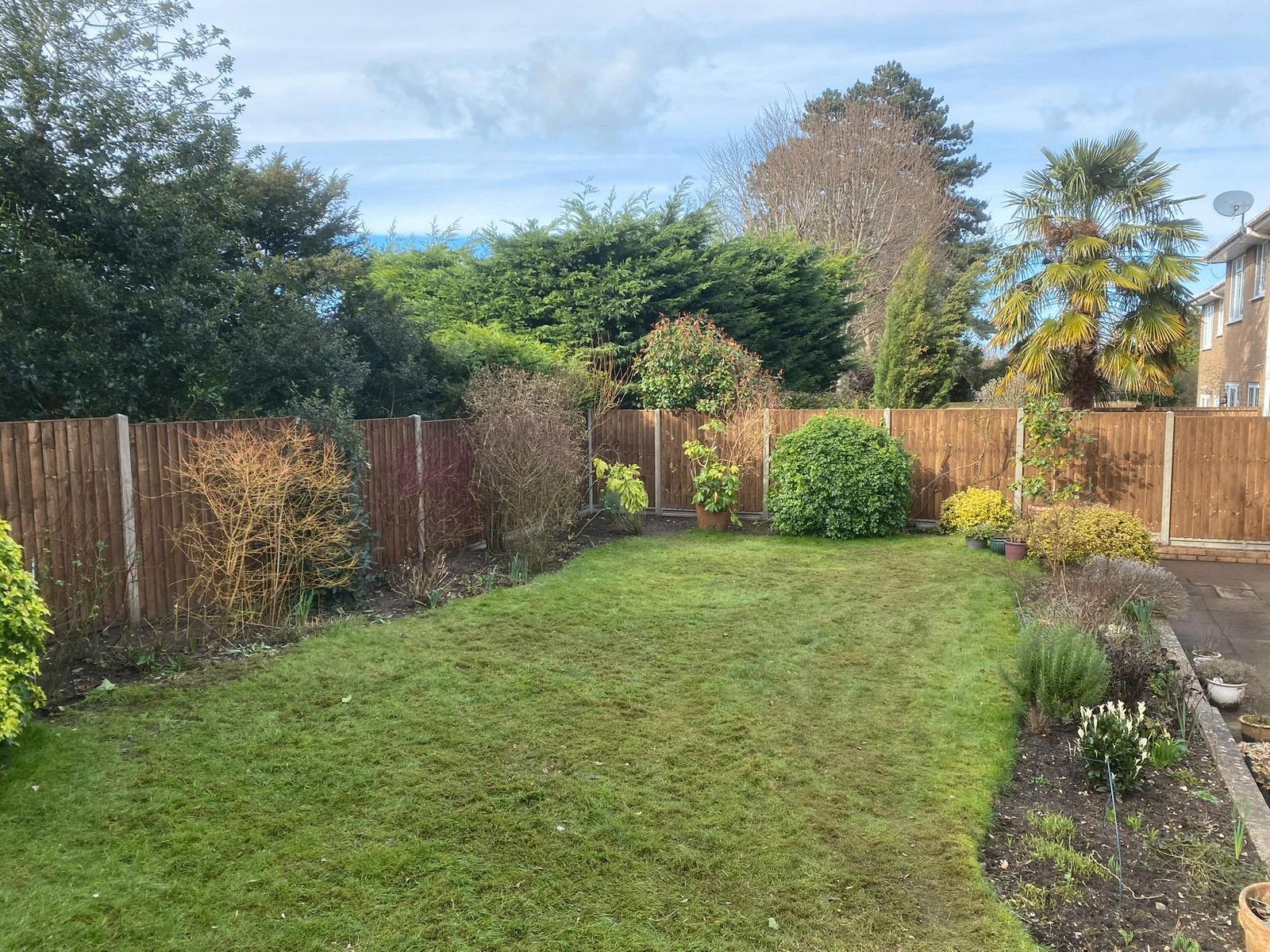 Closeboard fence around a manicured rear garden